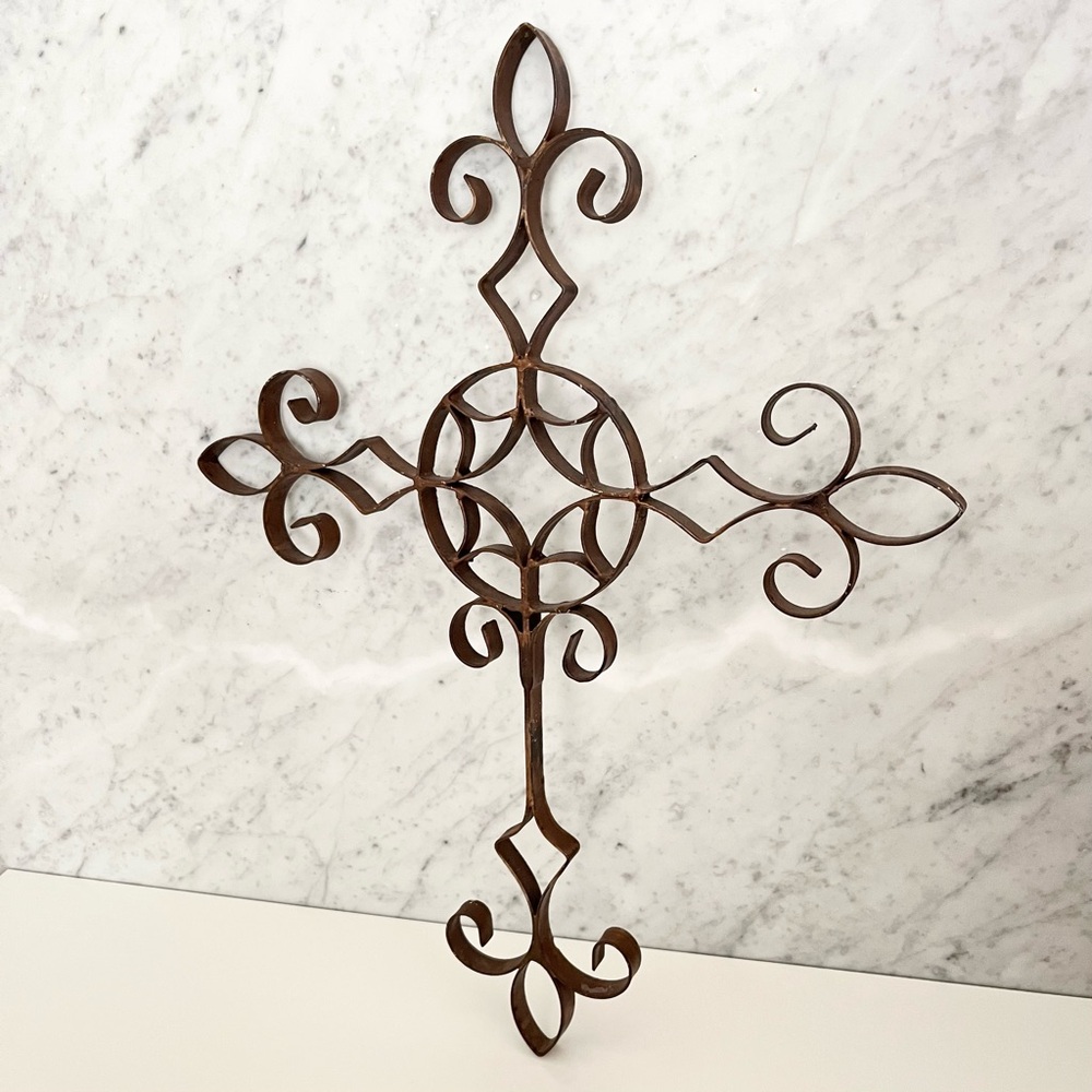 Large Wrought-Iron Decorative Cross Ornate Old-World Made in Philippines 15"x20"